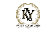 Logo for KY Watch Accessories with decorative elements on a white background